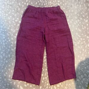 Eileen fisher Purple/raspberry 100 organic Linen Pants elastic waistband M